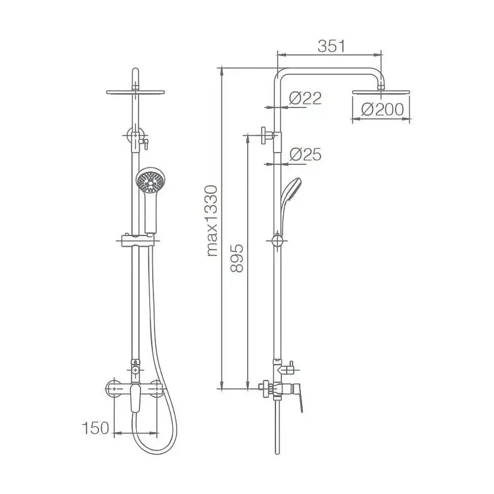 Vista en conjunto ambientada de Columna de diseño moderno para ducha monomando con un acabado cromado Belgica de Imex