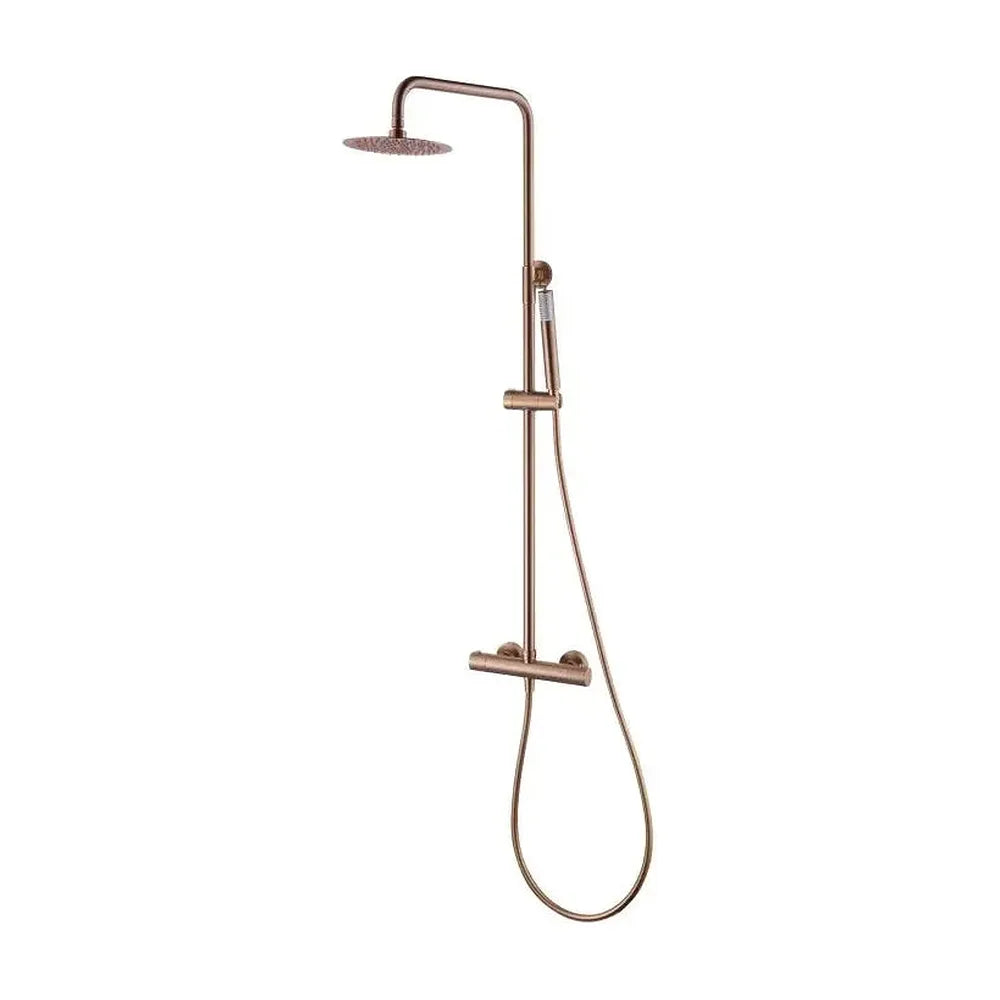 Columna de ducha con grifo termostático en acero inoxidable y latón con acabado oro rosa cepillado Monza de Imex Imex