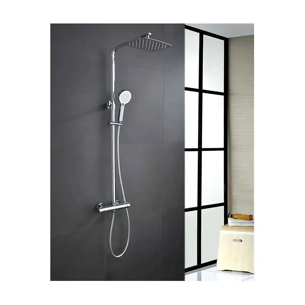 Vista principal de Columna de ducha con grifo termostático fabricado en latón de acabado cromado Praga de Imex