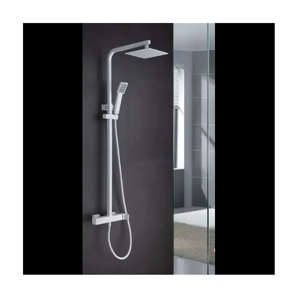 Vista principal de Columna de ducha con un rociador extraplano de diseño moderno y de acabado blanco mate Fiyi de Imex