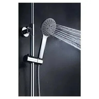 Detalle de funcionamiento de Columna de ducha extensible 90-140 cm de acero inoxidable con rociador redondo de Imex