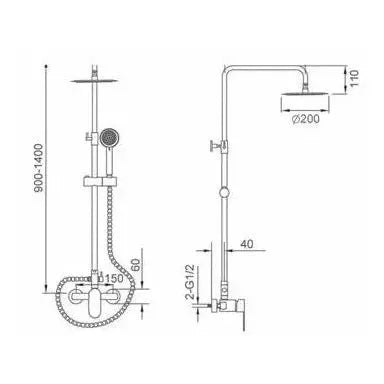 Detalle del cabezal o conexiones de Columna de ducha extensible 90-140 cm de acero inoxidable con rociador redondo de Imex