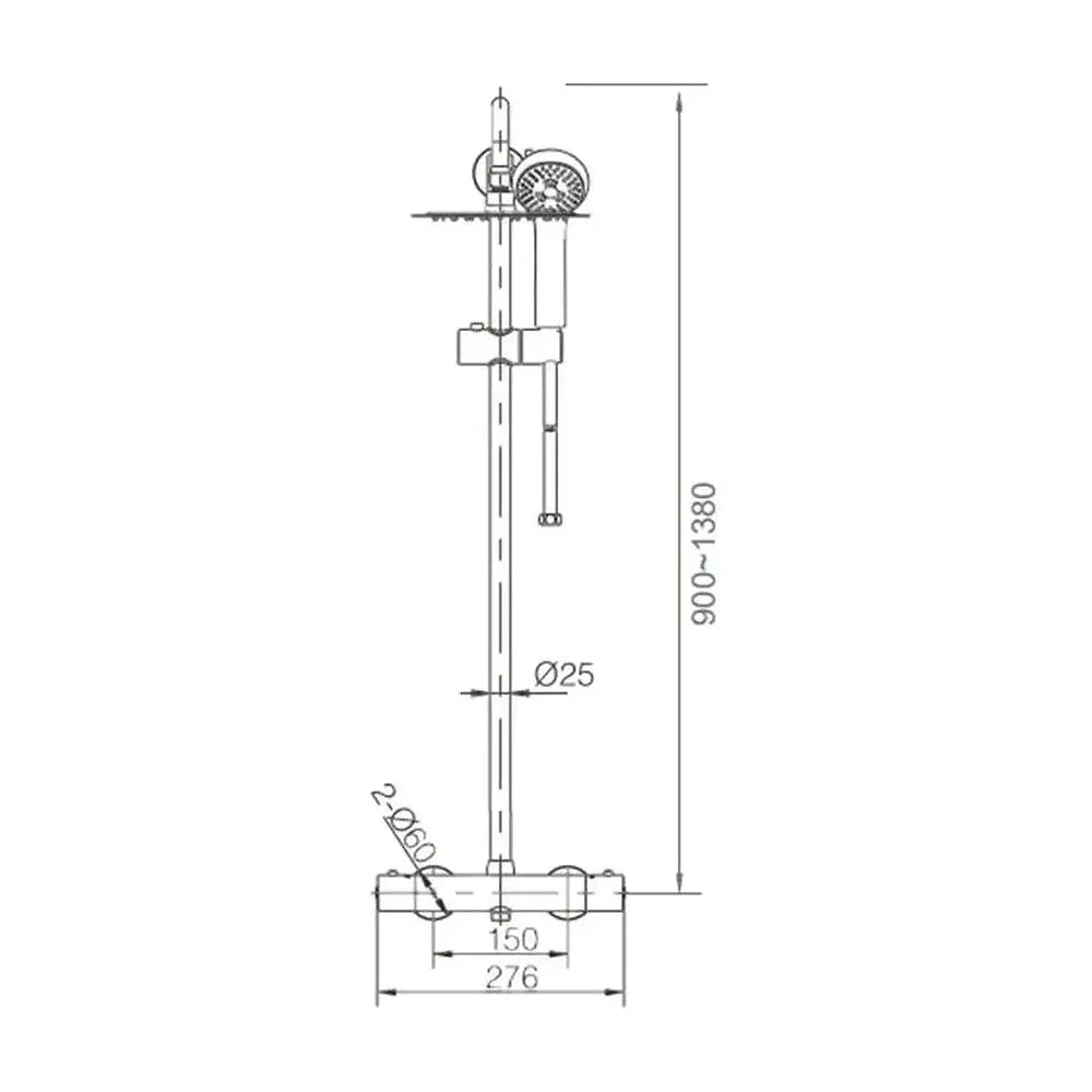 Plano de medidas y cotas técnicas de Columna de ducha termostática con un diseño moderno de acabado cromado Creta de Imex