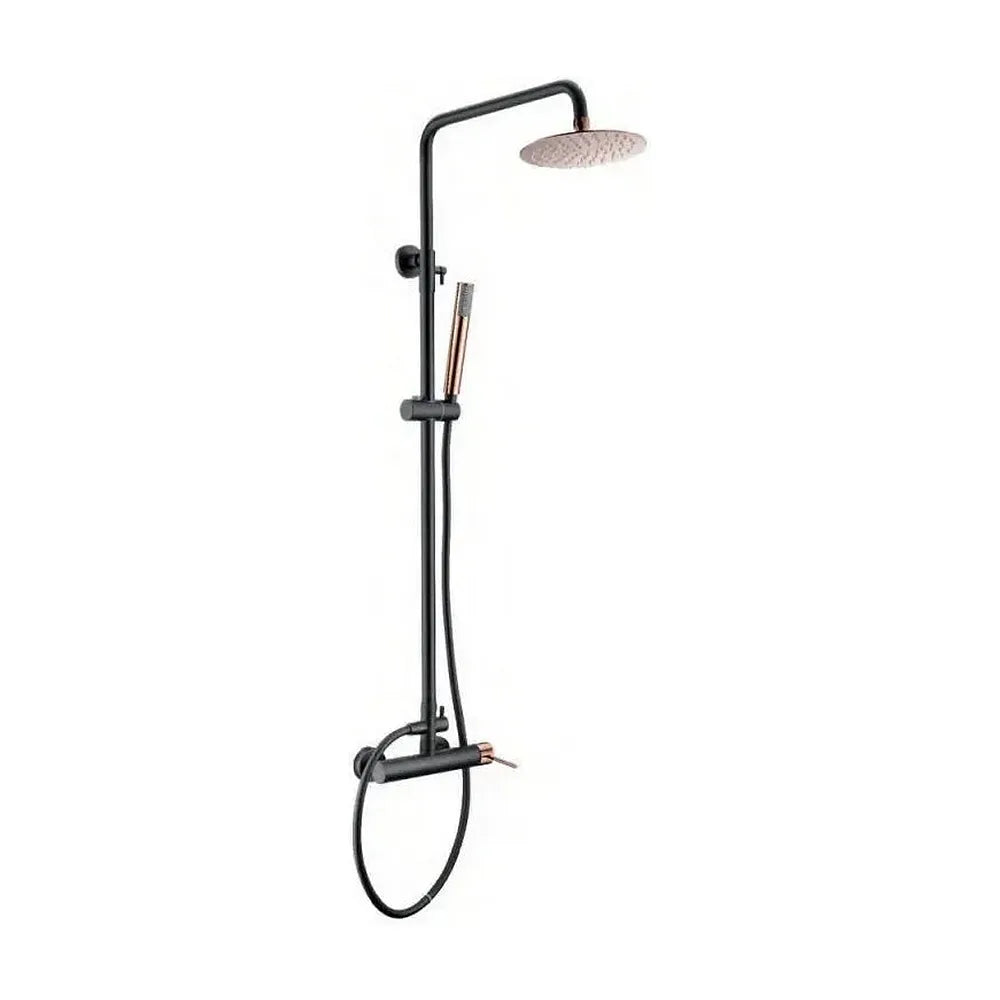 Columna de pared para ducha empotrada de diseño moderno en color negro mate y oro rosa stick Milos de Imex Imex