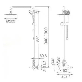 Detalle de funcionamiento de Columna extensible de ducha con un diseño moderno de acabado cromado y blanco Elba de Imex