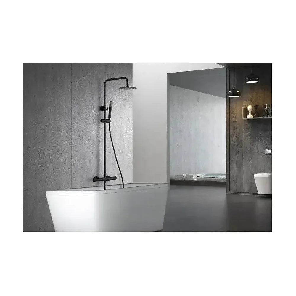 Plano de medidas y cotas técnicas de Columna para baño con grifería termostática apta para bañera y ducha acabado negro...