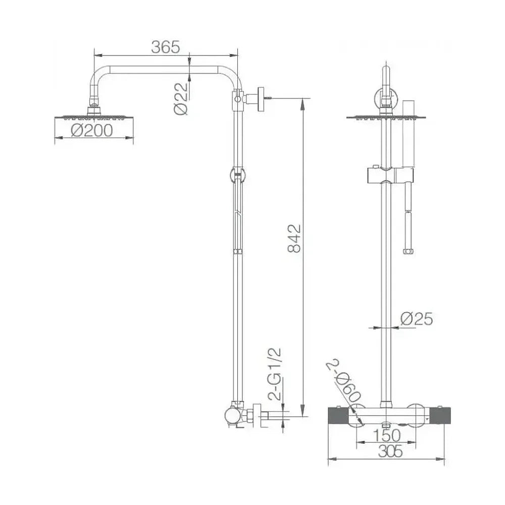 Vista en conjunto ambientada de Columna para baño con grifería termostática apta para bañera y ducha acabado negro mate...