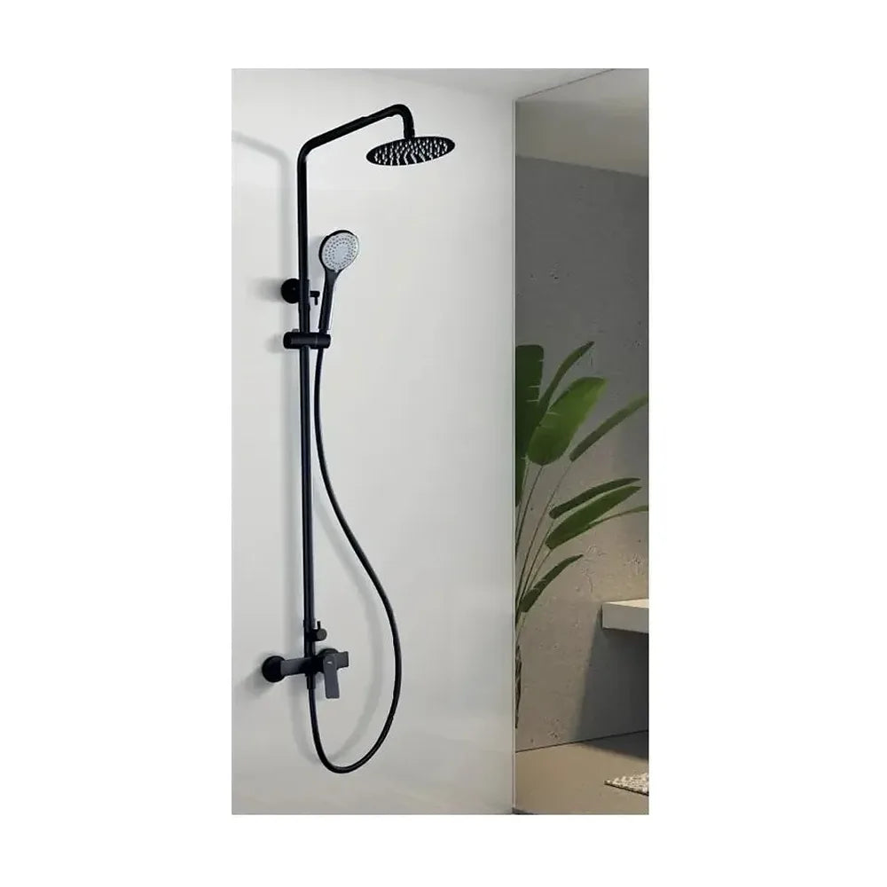 Vista principal de Columna para ducha fabricada en latón con un diseño moderno de acabado negro mate Luxor de Imex
