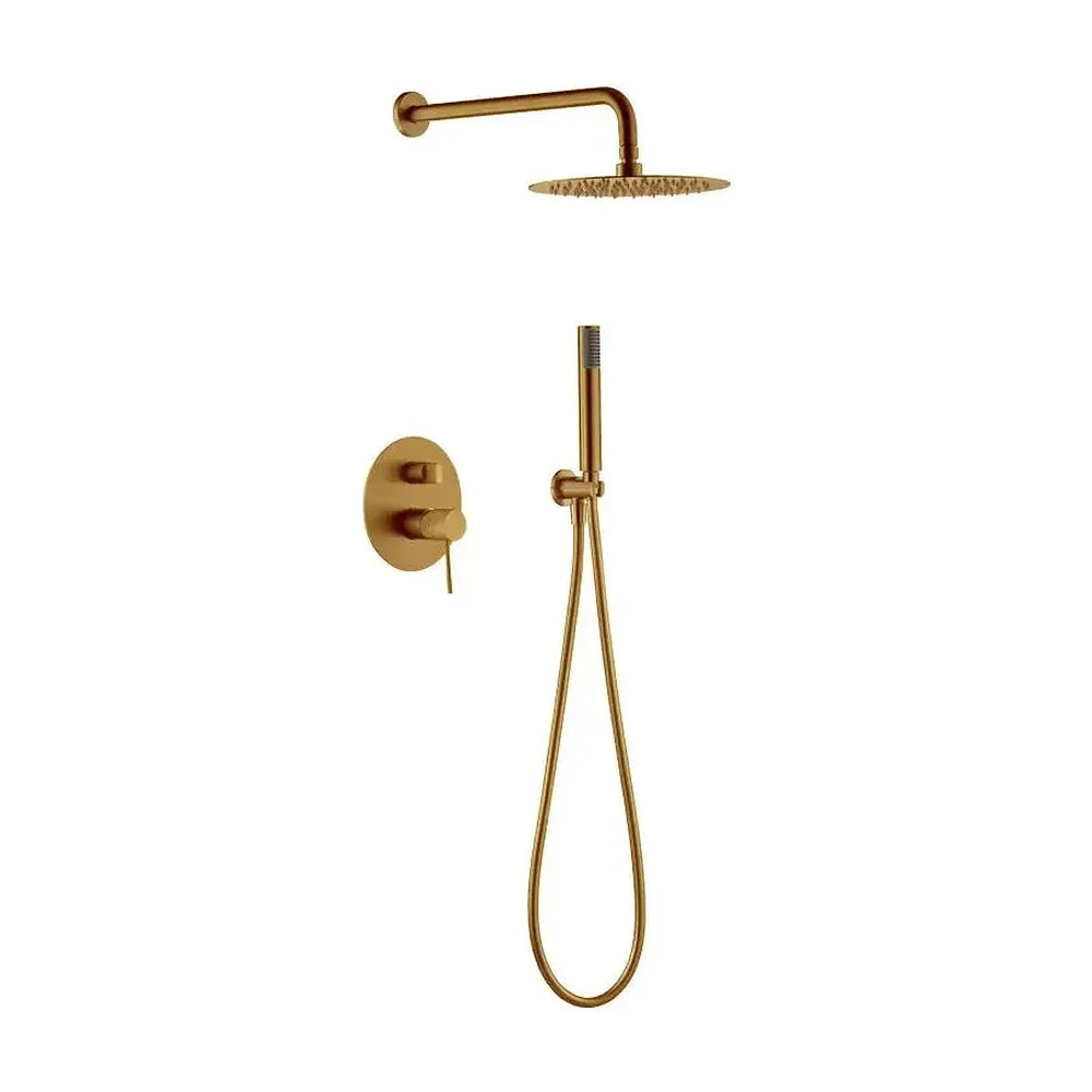 Conjunto de ducha moderna de diseño monomando con un acabado oro cepillado Line de Imex Imex