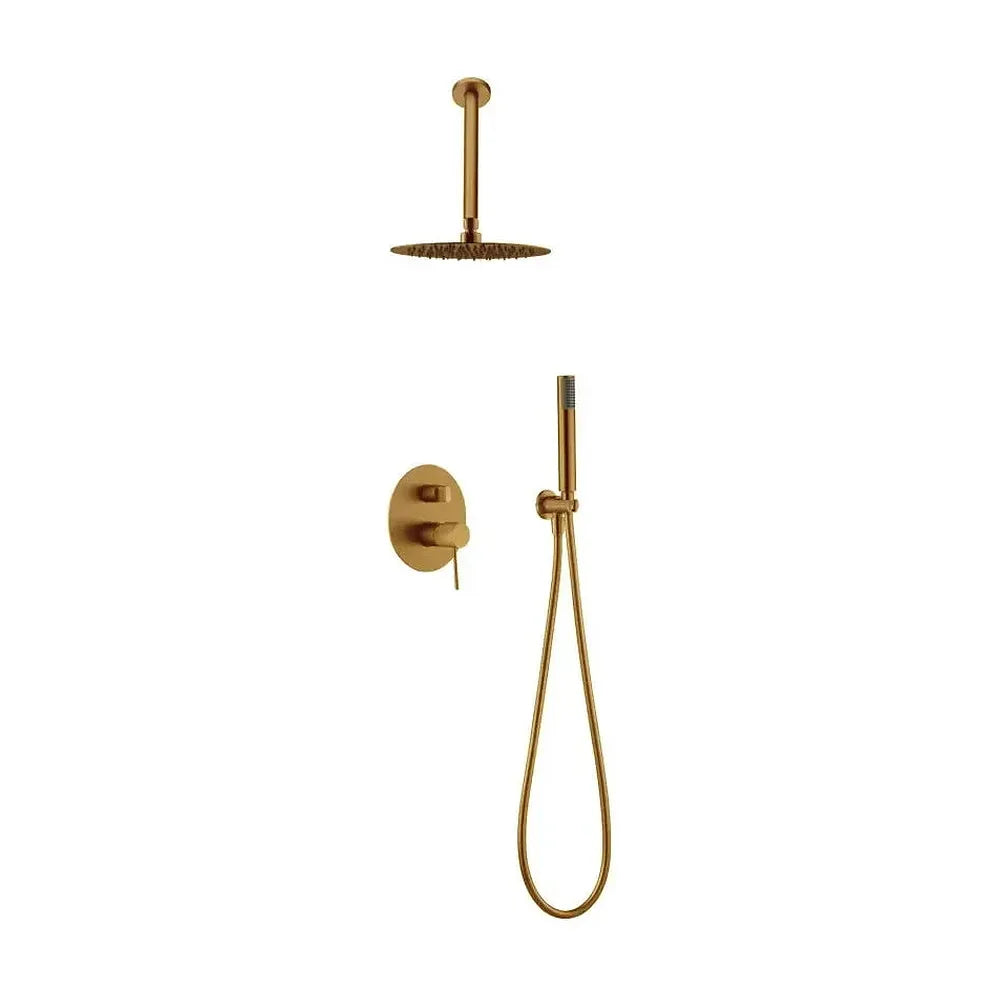 Conjunto de ducha monomando con un diseño moderno de color oro cepillado top Line de Imex Imex