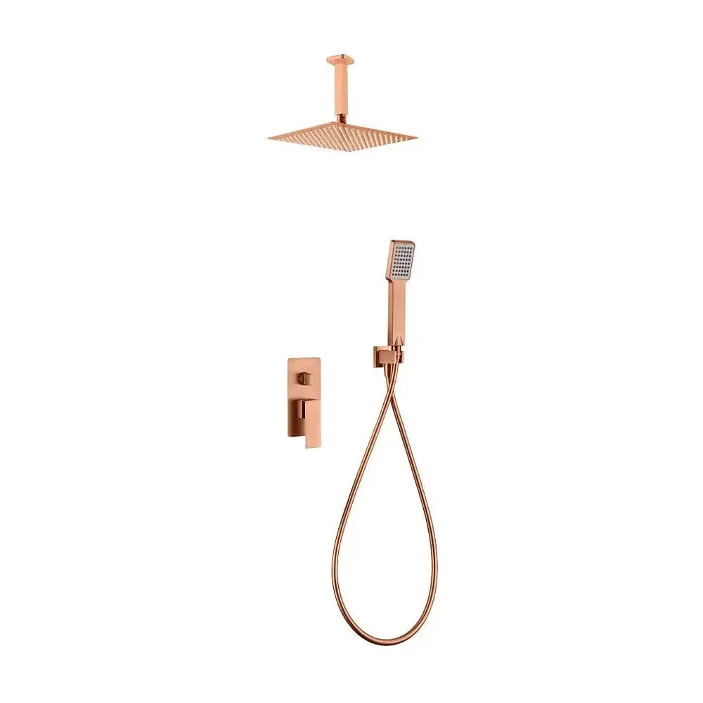 Conjunto de ducha monomando empotrado de 2 vías con acabado oro rosa cepillado catania Pisa de Imex Imex