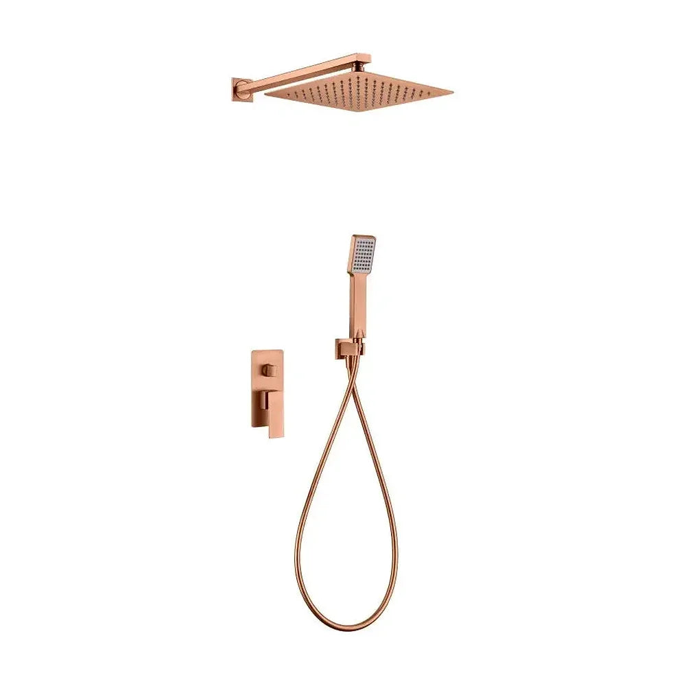 Conjunto de ducha monomando empotrado con mango y rociador acabado oro rosa cepillado Pisa de Imex Imex