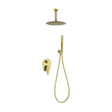 Conjunto de duche monocomando embutido com chuveiro de mão e chuveiro com acabamento ouro escovado Paros Delos Imex