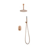 Concealed single lever shower set with ceiling mounted rain shower, brushed rose gold finish vesubio Olimpo by Imex