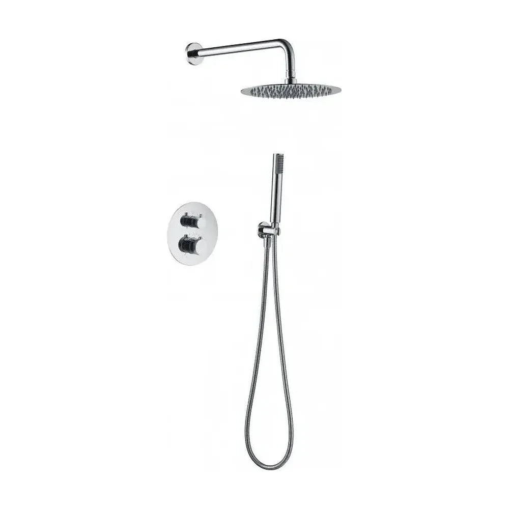 Conjunto de ducha termostática con un diseño empotrado de acabado cromado Line de Imex Imex