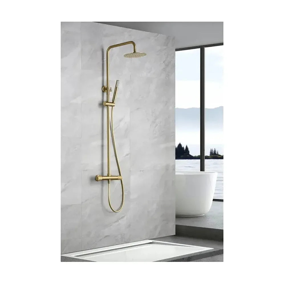 Conjunto de ducha termostática de acero inoxidable con acabado oro cepillado Line de Imex Imex