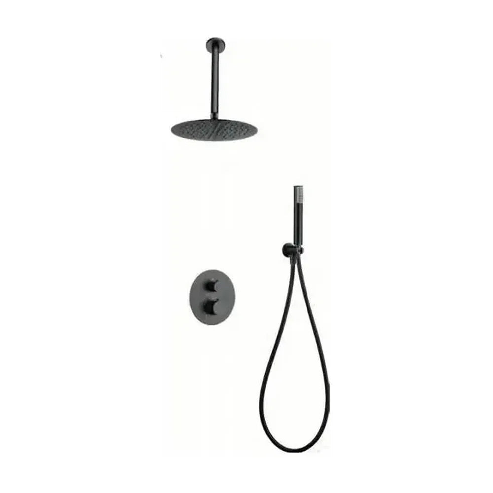Conjunto de ducha termostática empotrado con teleducha rociador y grifería black gun metal top Line de Imex Imex