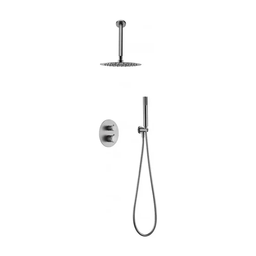 Conjunto de ducha termostática empotrado apto para funcionamiento a baja presión color niquel cepillado top Line de Imex Imex