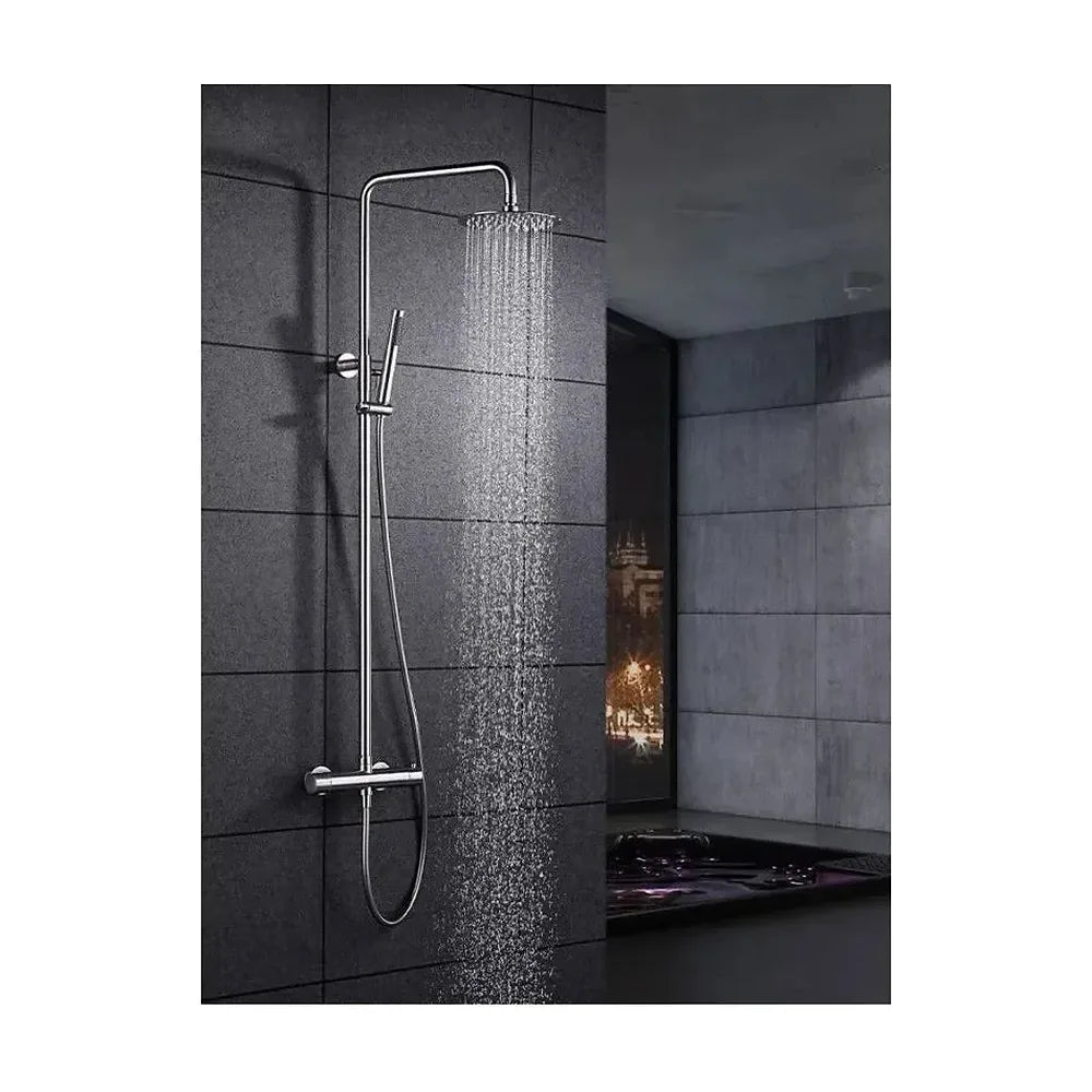 Vista principal de Conjunto de ducha termostática fabricada en acero inoxidable con un acabado cromado Moscu de Imex