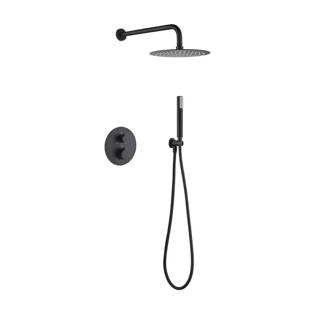 Conjunto de grifo termostático empotrado de 2 vías y ducha de mano con acabado negro mate Monza de Imex Imex