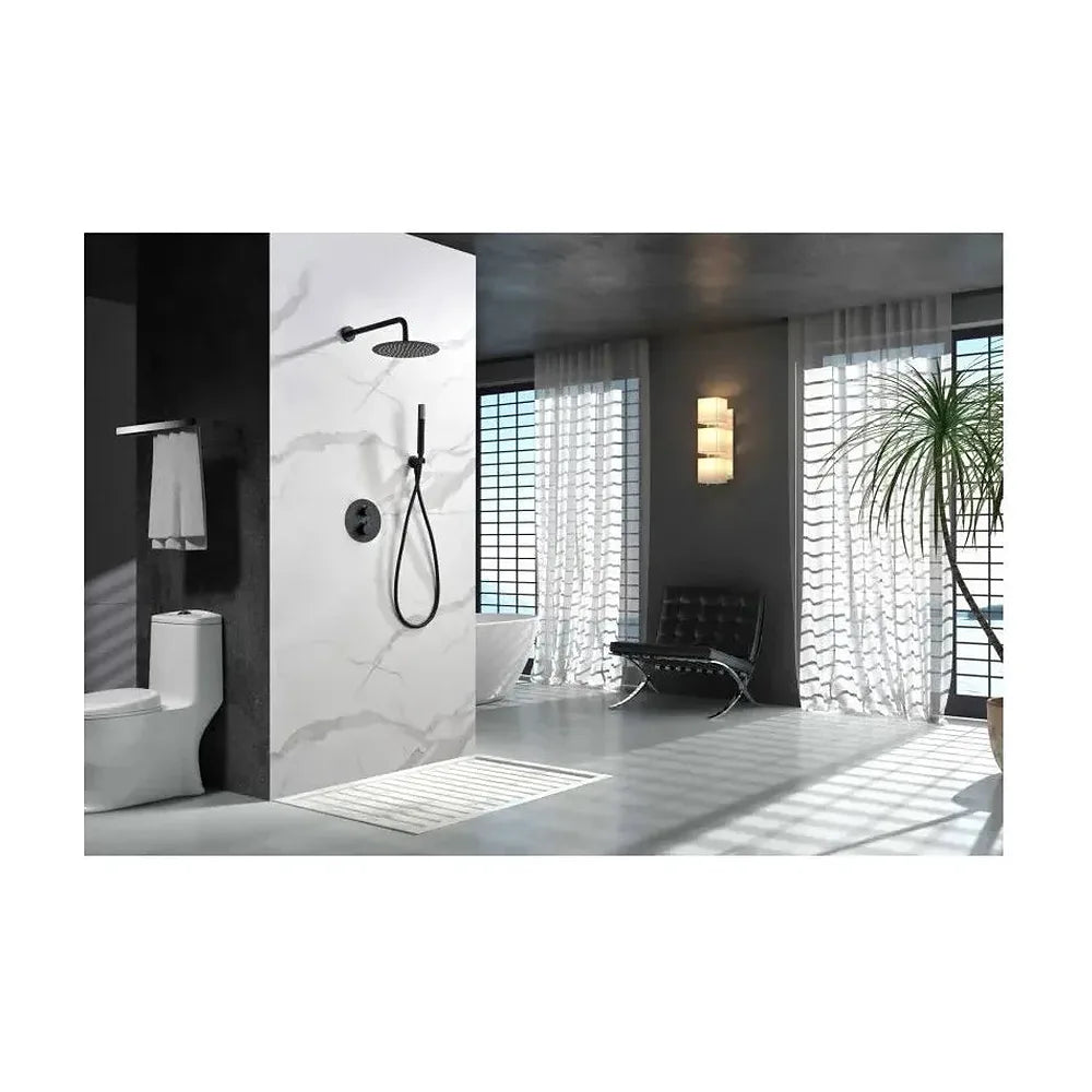 Vista principal de Conjunto de grifo termostático empotrado de 2 vías y ducha de mano con acabado negro mate Monza de Imex