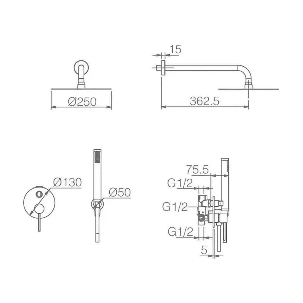 Detalle de funcionamiento de Conjunto de pared para ducha empotrada de diseño moderno en color blanco mate stick Milos de...