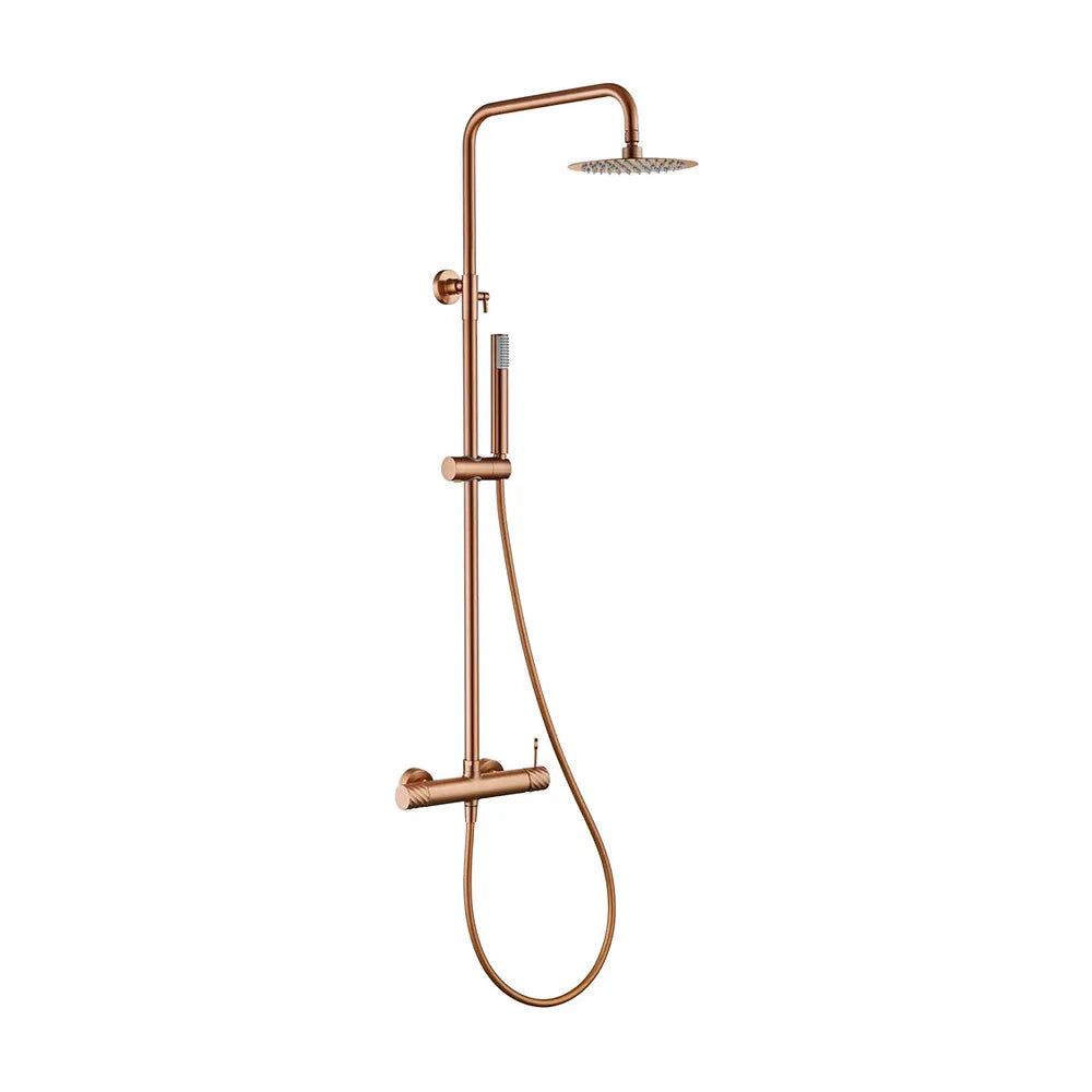 Detalle de funcionamiento de Conjunto ducha monomando Bless oro rosa cepillado Imex