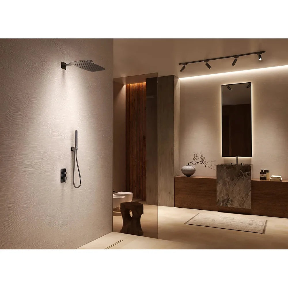 Plano o detalle técnico de Conjunto Ducha Monomando Empotrado Firenze Negro Mate Imex