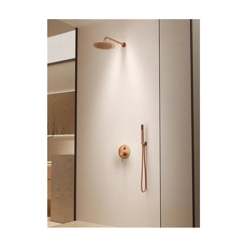 Vista principal de Conjunto ducha monomando empotrado Genova oro rosa cepillado Imex