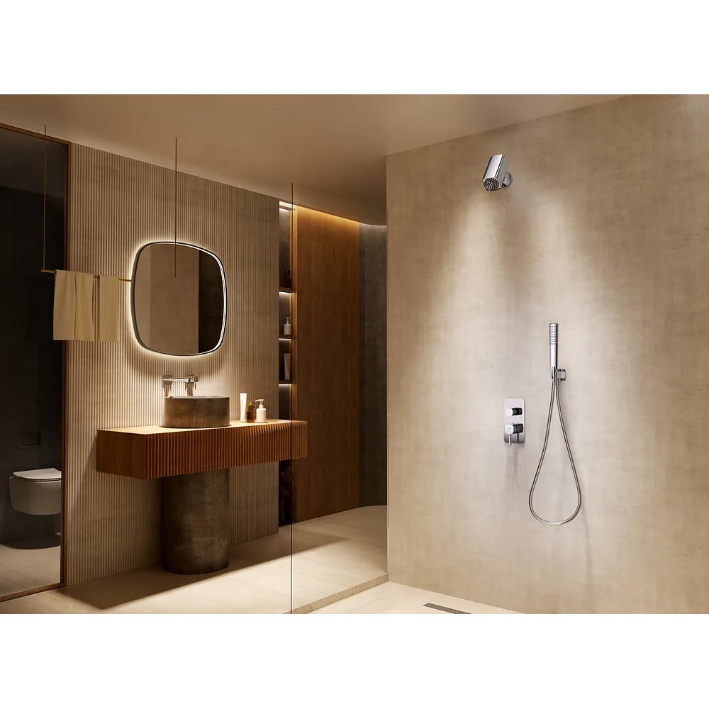 Plano o detalle técnico de Conjunto Ducha Monomando Empotrado Toscana Con Rociador Tube Imex Oro cepillado