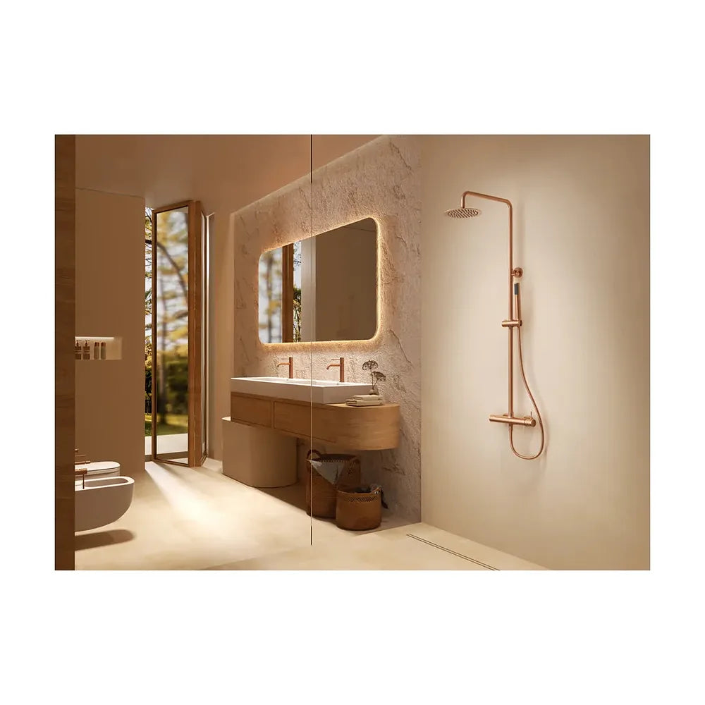 Vista principal de Conjunto ducha monomando Genova oro rosa cepillado Imex