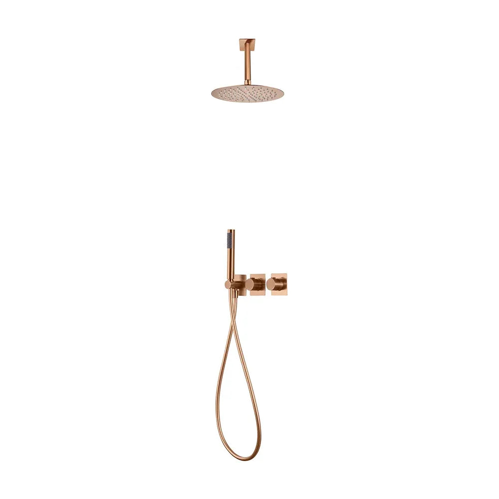 Conjunto ducha termostático empotrado Nepal oro rosa cepillado Imex Imex