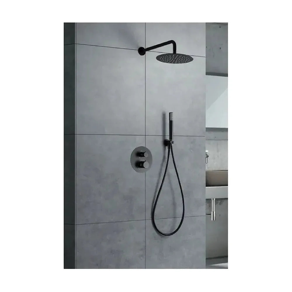 Conjunto moderno de ducha termostática de diseño empotrado black gun metal Line de Imex Imex