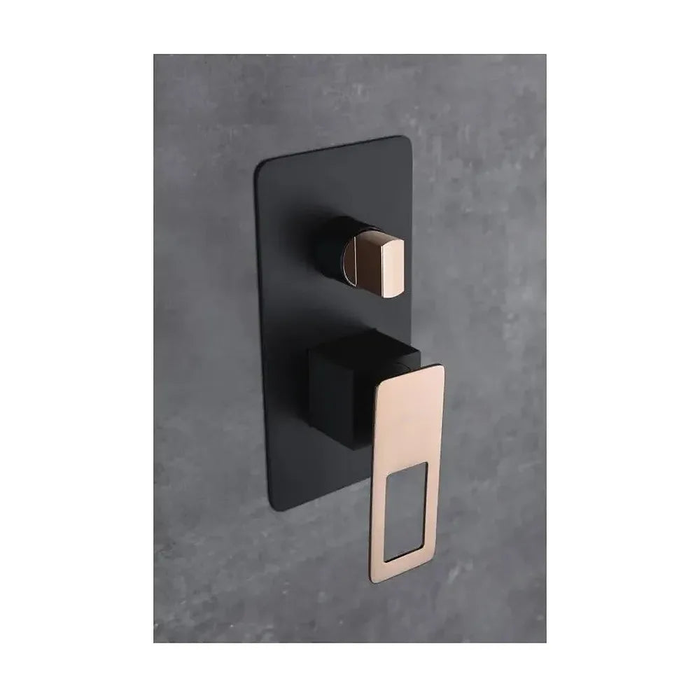 Vista principal de Conjunto moderno de grifería para ducha con un acabado negro mate y oro rosa estocolmo Suecia de Imex