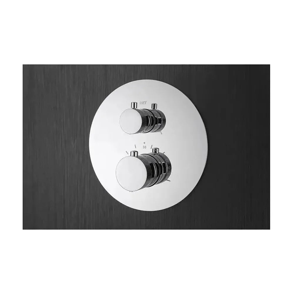 Vista principal de Conjunto para ducha termostática de diseño empotrado con un acabado cromado top Line de Imex
