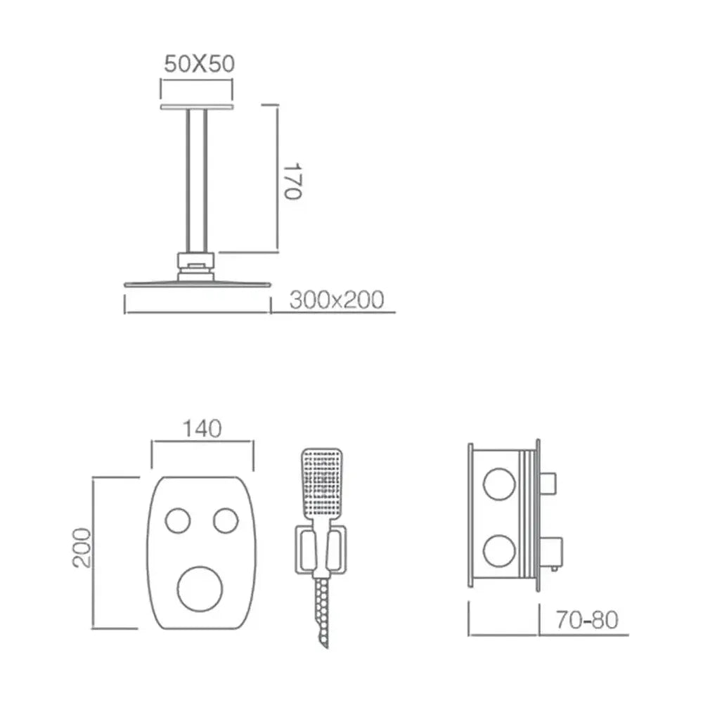 Detalle de funcionamiento de Conjunto termostático de 3 módulos para ducha de diseño moderno con un acabado negro mate...