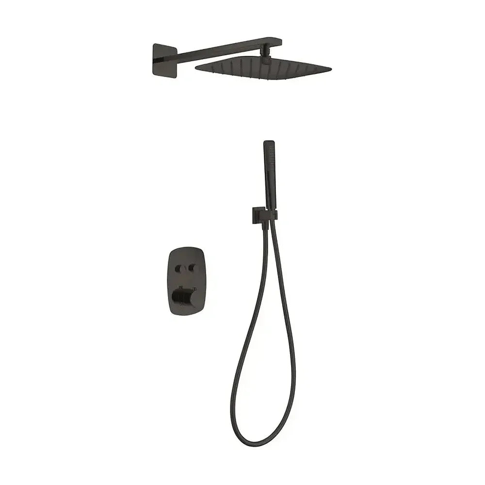 Conjunto termostático de 3 módulos para ducha con un diseño moderno en color negro mate Hidra de Imex Imex