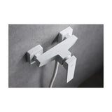 Single lever shower mixer with handheld shower and hose made of brass with matte white finish Art by Imex