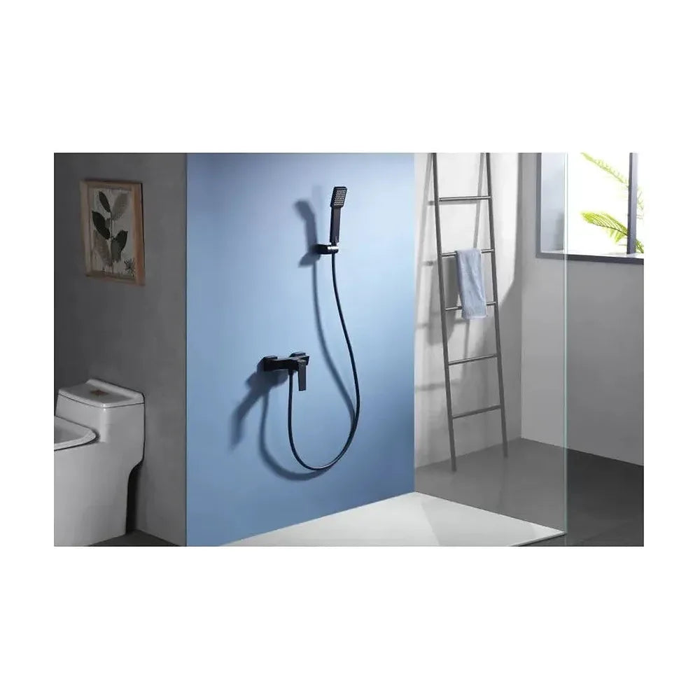 Vista principal de Grifería monomando para ducha con mango y flexo hecha de latón con acabado negro mate Art de Imex