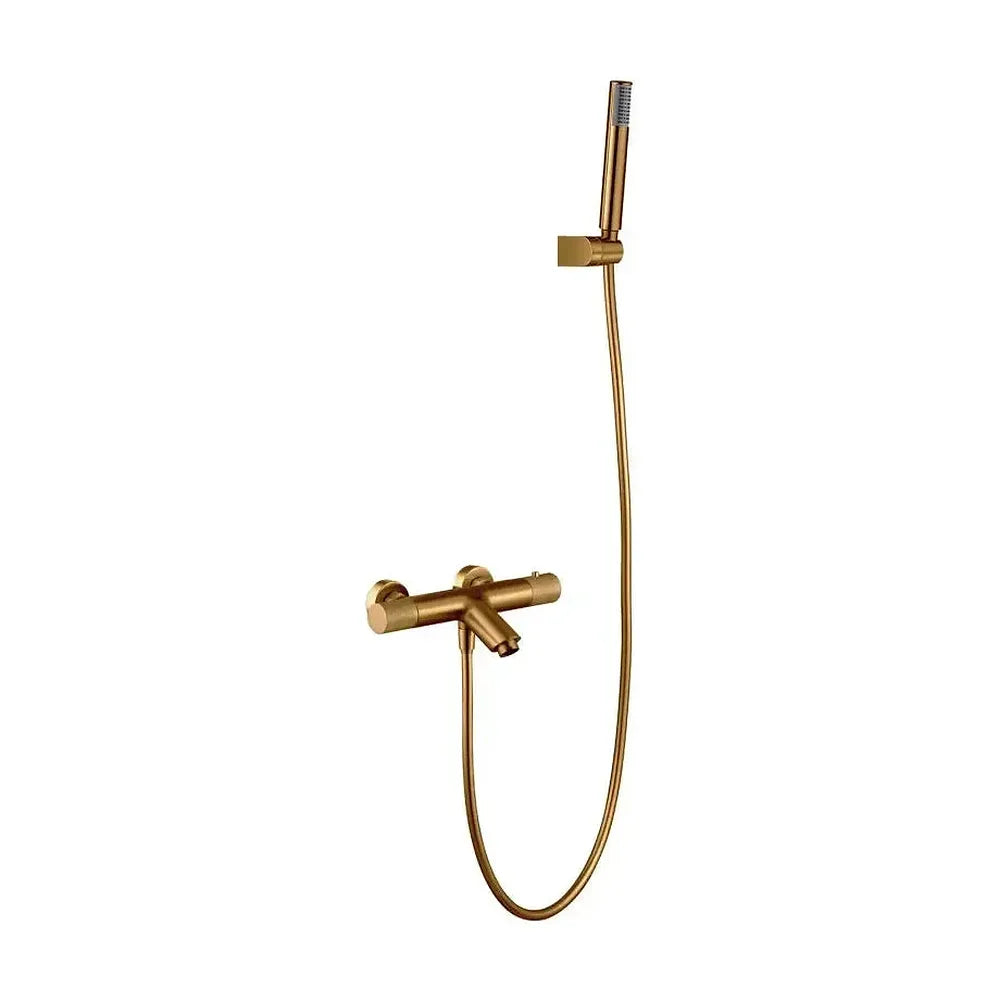 Grifo de bañera termostático de diseño elegante con un acabado oro cepillado Line de Imex Imex