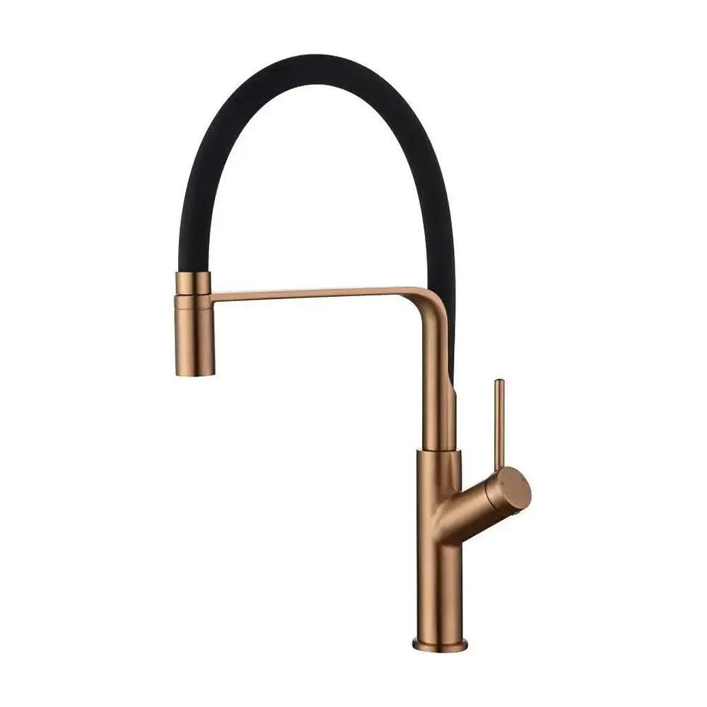Grifo de cocina monomando de caño flexible con acabado negro mate y oro rosa cepillado Sena de Imex Imex