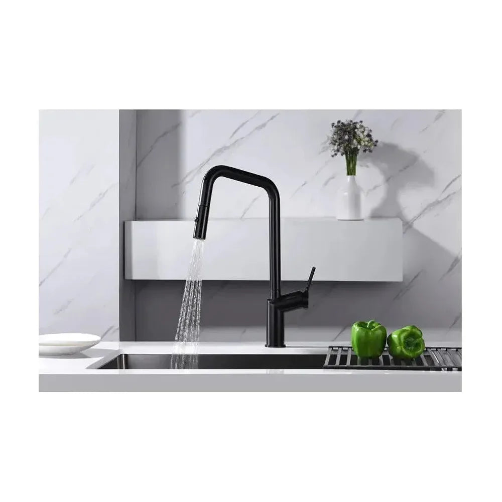 Vista principal de Grifo de cocina monomando extraíble con difusor doble jet de acabado color black gun metal Bonn de Imex