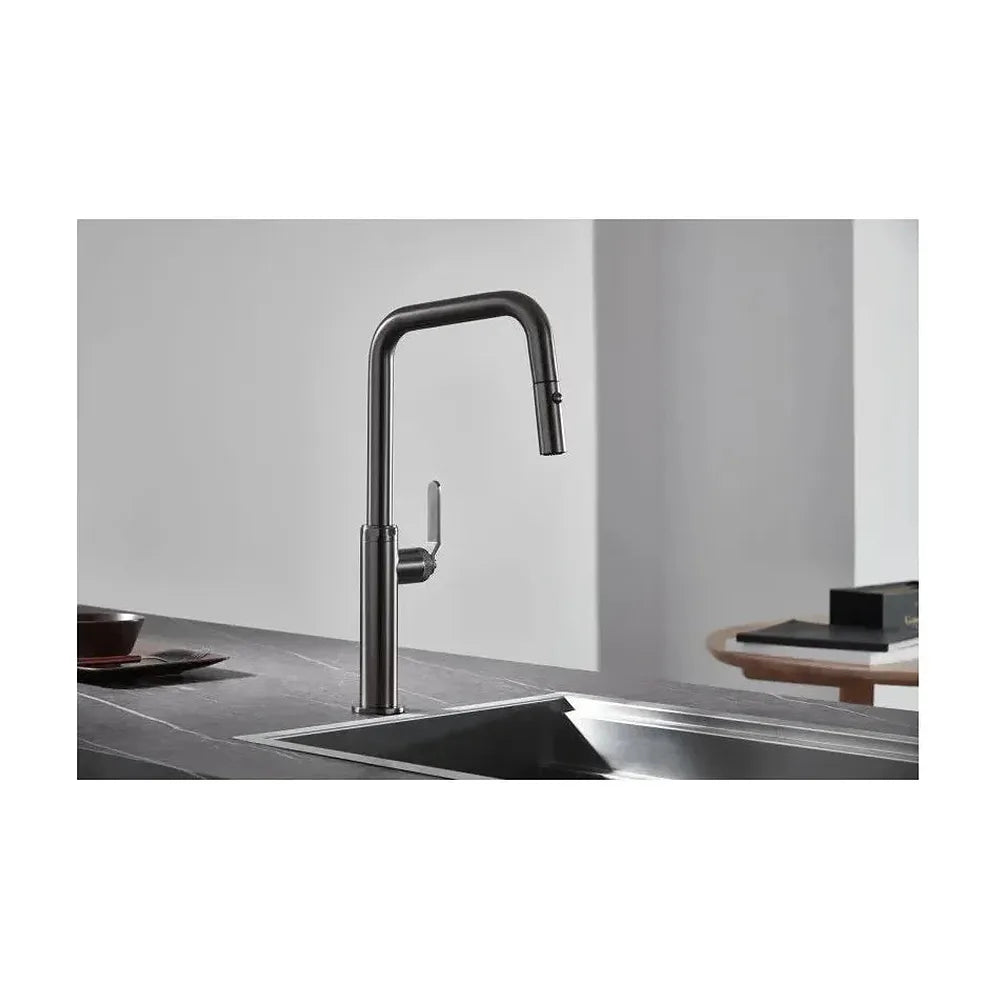 Vista principal de Grifo de cocina monomando extraíble con difusor doble jet de acabado black gun metal Niza de Imex