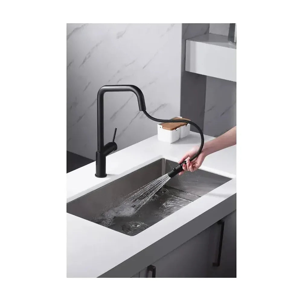 Vista principal de Grifo de cocina monomando extraíble con difusor doble jet de acabado negro mate Bonn de Imex