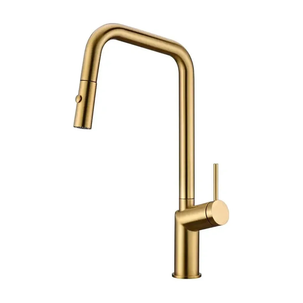 Grifo de cocina monomando extraíble con difusor doble jet de acabado color oro cepillado Bonn de Imex Imex