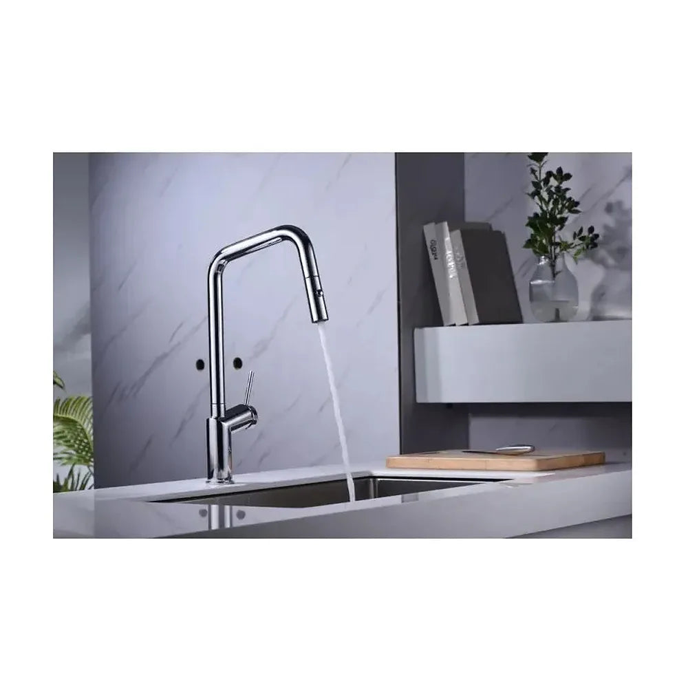 Vista principal de Grifo de cocina monomando extraíble con difusor doble jet de acabado cromado Bonn de Imex