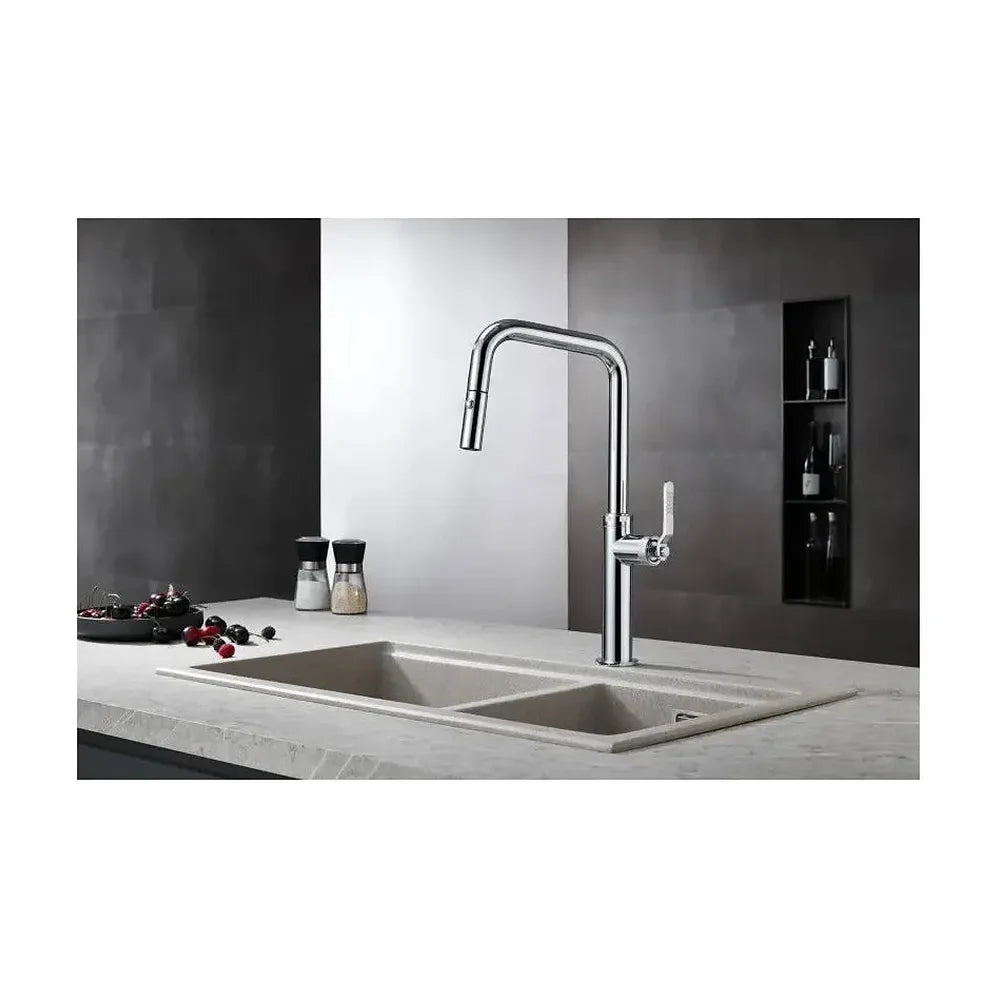 Vista principal de Grifo de cocina monomando extraíble con difusor doble jet de acabado cromado Niza de Imex
