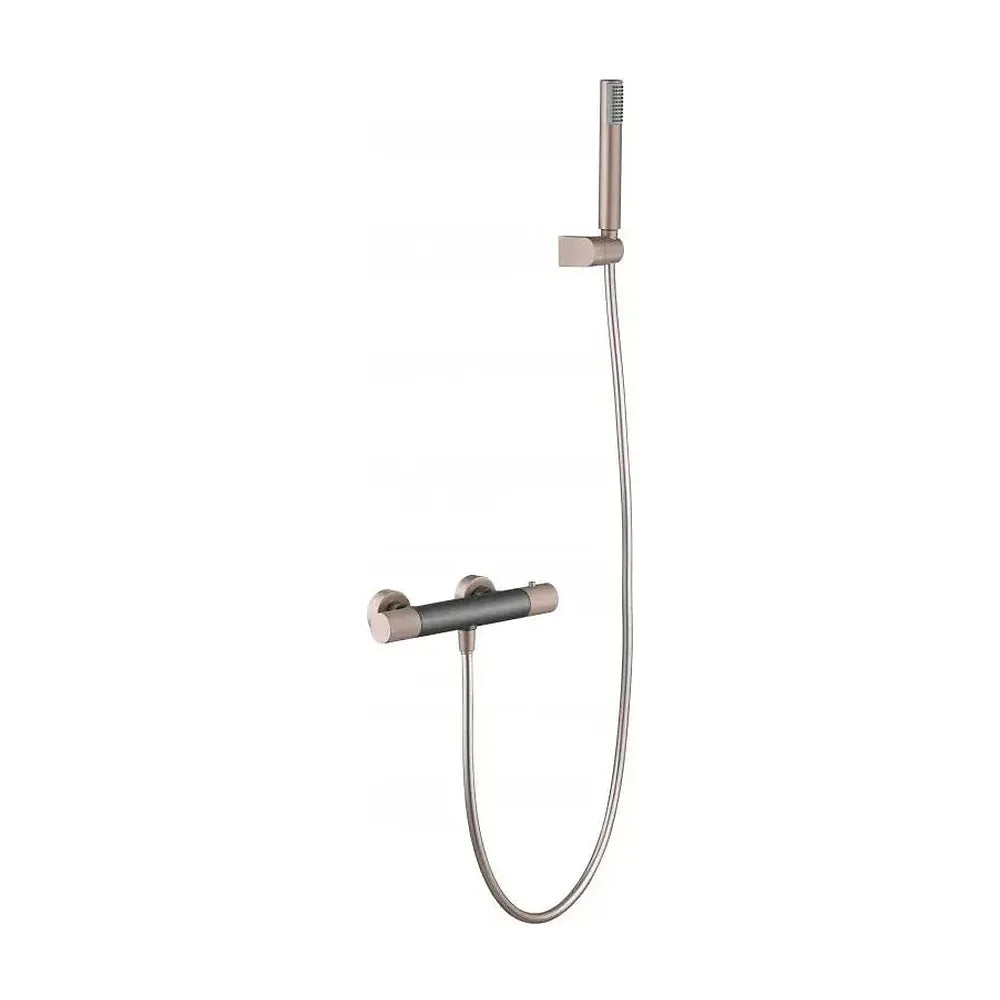 Grifo de ducha termostático fabricado en latón de acabado gris mate y champagne Line de Imex Imex