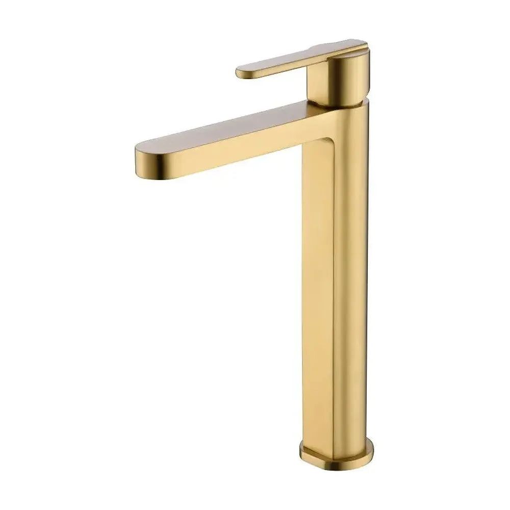 Grifo monomando caño alto para lavabo hecho de latón con acabado oro cepillado Roma de Imex Imex