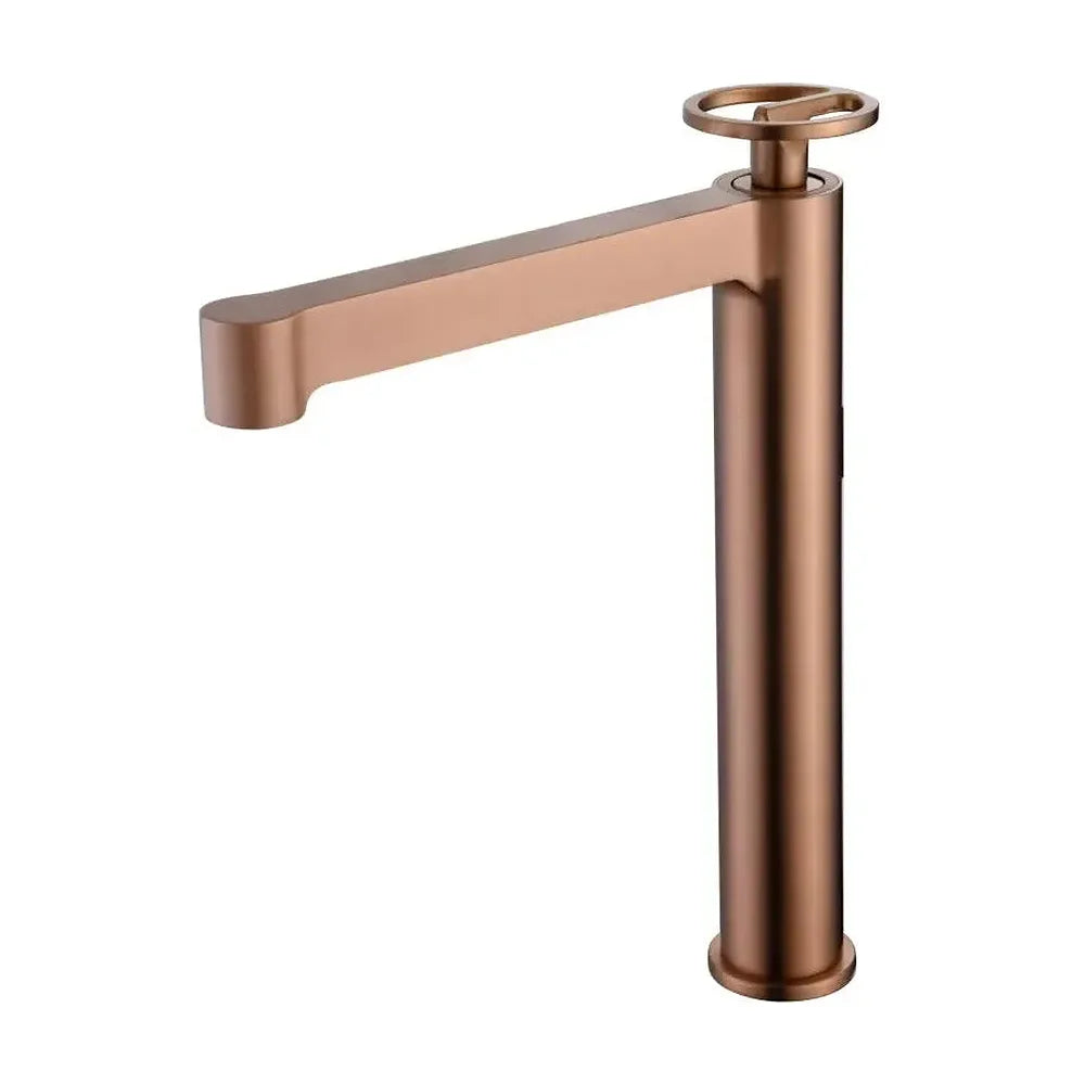 Grifo monomando con caño alto para lavabo hecho de latón con acabado oro rosa cepillado Olimpo de Imex Imex